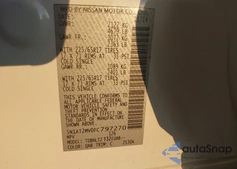 2015 Nissan Rogue Sv from USA, damaged, VIN 5N1AT2MV0FC797270